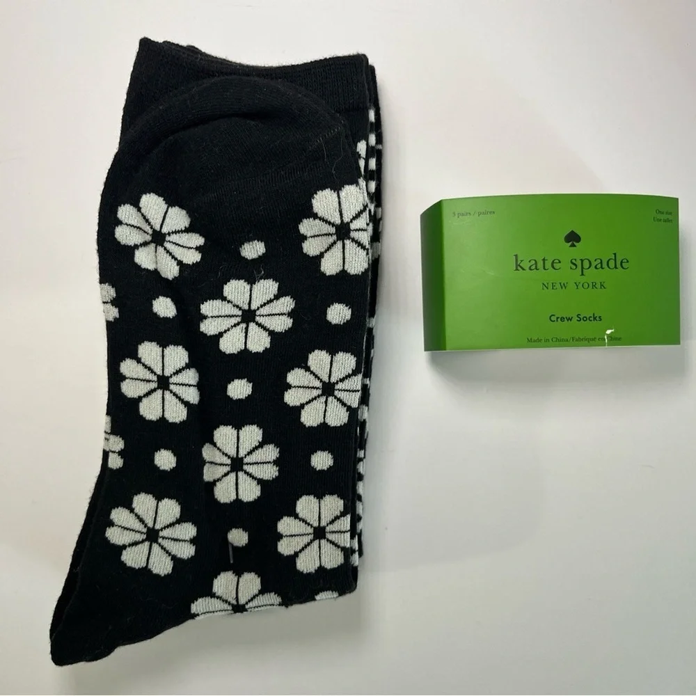 NWT Kate Spade Crew Socks 3 Pack One Size 4-10 Black White Striped Flower Animal